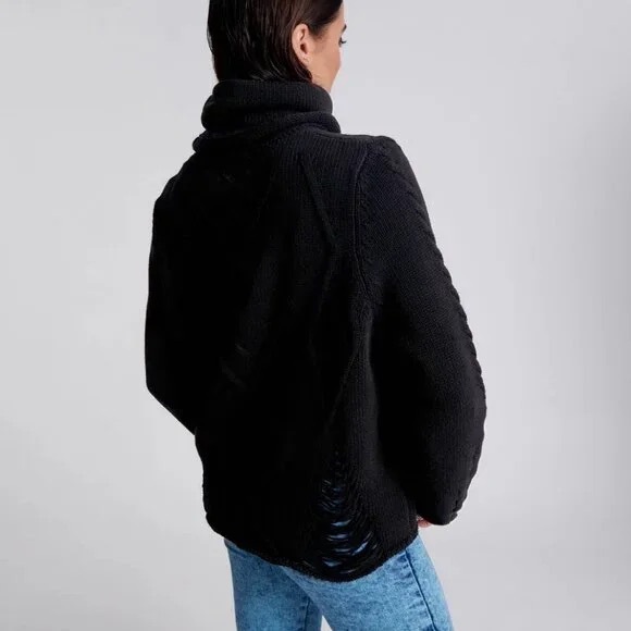 One x One Teaspoon Luxe Black Laddered Roll Neck Distressed Sweater Size Small - Picture 5 of 13